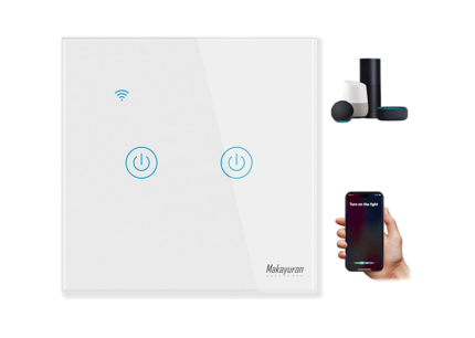 Makayuron WiFi Smart Wall Light Switch Touch Switches No Neutral Wire Required Compatible with Alexa and Google Home APP Remote Control Touch Switch, Voice Control, No Hub Required (White 2 Gang)