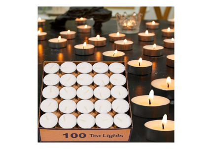 MOMENT Tealight Candles - Giant 100, Packs - White Unscented European Votive Smokeless Tea Lights for Shabbat, Weddings, Christmas, Home Decorative