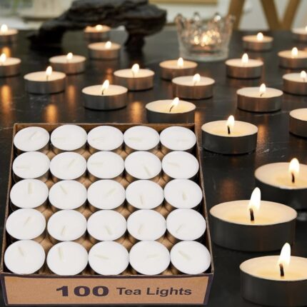 MOMENT Tealight Candles - Giant 100, Packs - White Unscented European Votive Smokeless Tea Lights for Shabbat, Weddings, Christmas, Home Decorative