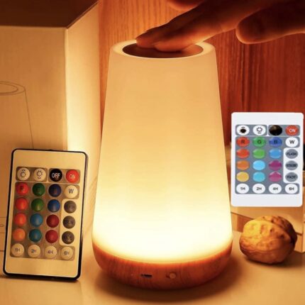 LED night light, bedside table lamp for baby kids room bedroom outdoor, dimmable eye caring desk lamp with color changing touch senor remote control USB rechargeable
