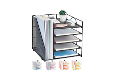 Desk Organizers and Accessories, 5-Tier Paper Letter Tray Organizer with File Holder, Desktop Organizer for Office Supplies, Office Desk Accessories & Workspace(Black)