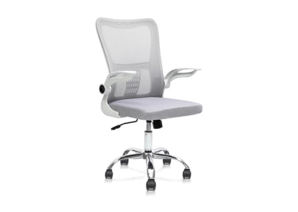 Multi Home Furniture White Mesh Office Chair - Swivel Desk Chair with Lumbar Support, Flip-Up Arm & Chrome Base - Ergonomic Chair Adjustable Computer Chair for Home Office, Study, Gaming & Workstation