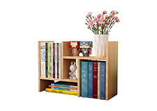 NeoStyle Desk Shelf Organizer, Desktop Bookshelf, Adjustable Wood Office Storage Rack, Bookcase Display Rack, Expandable Desk storage for Home, Office (Light Brown)