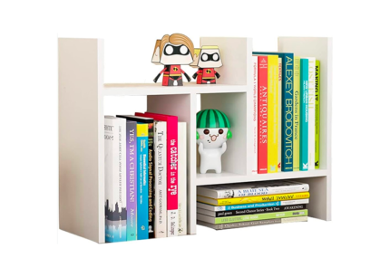 NeoStyle Desk Shelf Organizer, Desktop Bookshelf, Adjustable Wood Office Storage Rack, Bookcase Display Rack,Expandable Desk storage for Home, Office (White)