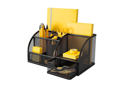 Nnewvante Mesh Desktop Organiser Multi-functional Desktop Office Supplies Shelf, Desktop Organiser for Office Supplies and Desktop with More Space for Home, School and Classroom (Black)