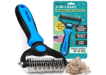 Maxpower Planet Pet Grooming Brush - Double Sided Shedding and Dematting Undercoat Rake Comb for Dogs and Cats, Extra Wide, Blue, Dog Grooming Brush, Dog Shedding Brush