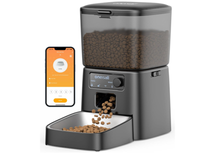 oneisall 3.5L Automatic Cat Feeder with WiFi App Control, Smart Pet Food Dispenser with Timer, Stainless Steel Bowl, Portion Control for Cats & Small Dogs Indoor (Black)
