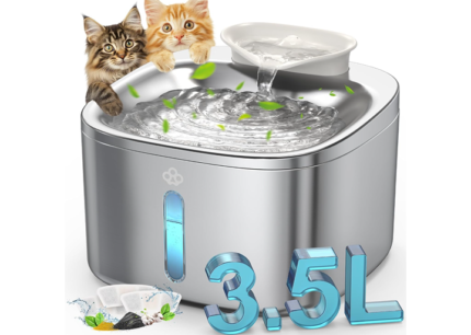oneisall Stainless Steel Cat Water Fountain, 3.5L/118fl oz Automatic Pet Drinking Fountains for Cats Indoor, Quiet Running Cat Waterer Fountains (stainless steels, 3.5L)