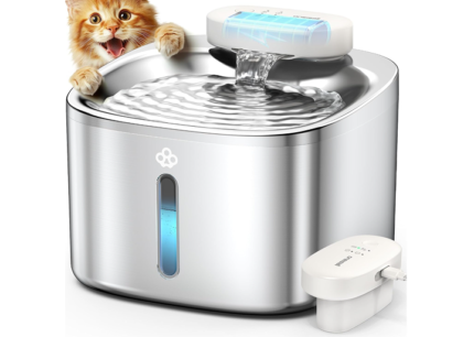 oneisall Wireless Cat Water Fountain, 3.5L/118oz Battery Operated Pet Drinking Fountain Stainless Steel, Running Water Dispenser Fountains for Cats, Cordless & Rechargeable with Motion Sensor