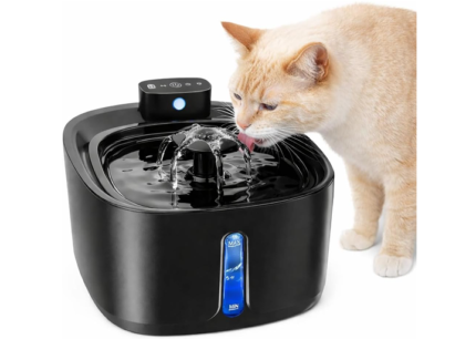 SKY-TOUCH Wireless Cat Water Fountain, 3.2L Pet Water Fountain with 3 Modes Motion Sensor, Ultra Quiet Stainless Steel Tray Pet Water Fountain for Cats and Dogs, 21x21x14cm - 3-Layer Filters
