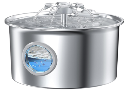 Stainless Steel Cat Water Fountain: 880z/2.6L Ultra Quiet Pet Fountain With Flower Kitty Spout & Led Blue Light, Dispenser Level Window For Cats/Dogs Indoor (Silver) - lhouone