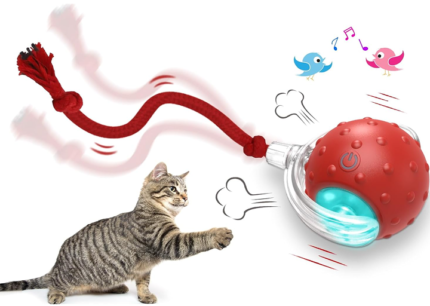 Giociv Interactive Cat Toys Ball, Automatic Cat Interactive Toy for Indoor Cats Fast Rolling on Carpet, Chirping & Motion Activate