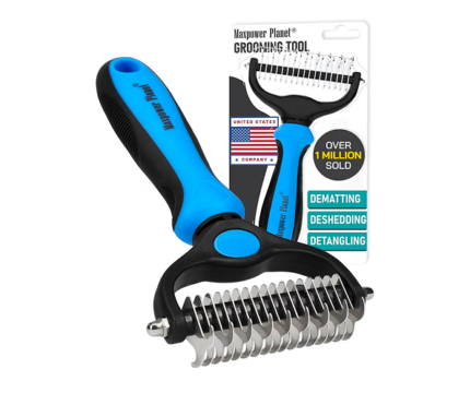 Maxpower Planet Pet Grooming Brush - Double Sided Shedding and Dematting Undercoat Rake Comb for Dogs and Cats, Extra Wide, Blue, Dog Grooming Brush, Dog Shedding Brush