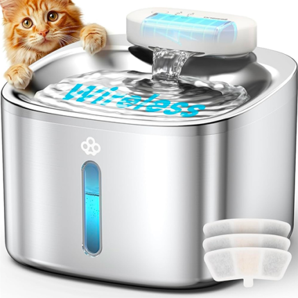 oneisall Wireless Cat Water Fountain, 3.5L/118oz Battery Operated Pet Drinking Fountain Stainless Steel, Running Water Dispenser Fountains for Cats, Cordless & Rechargeable with Motion Sensor