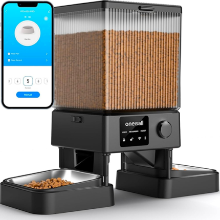 oneisall Automatic Cat Feeder with 5G WiFi, Automatic Cat Food Dispenser for 2 Cats Small Pets, 20 Cups/5L Timed Dry Food Dispenser with APP Control