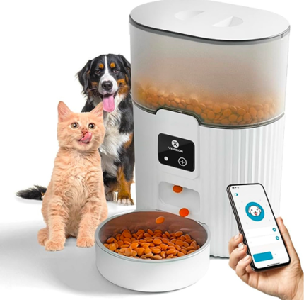 XVersion Automatic Pet Feeder 3L with WiFi App Remote Control - Smart Cat & Dog Food Dispenser, Timed Portion Control, Large 15-Cup Capacity, Stainless Steel Bowl (White)