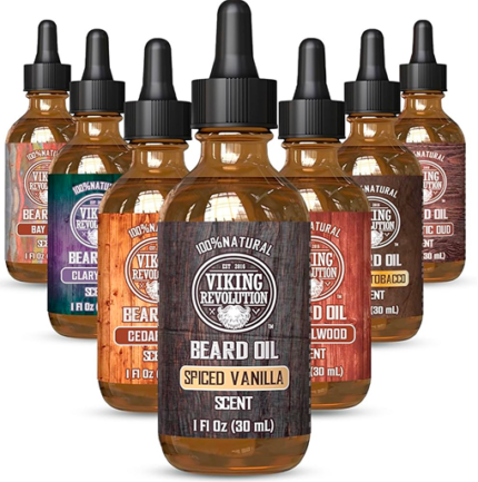 Viking Revolution Beard Oil for Men - All Natural Beard Oil with Argan Oil & Jojoba Oil Beard Conditioner and Softener - Strengthens Beards and Mustaches for Men (1 Pack, Spiced Vanilla)