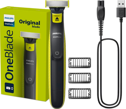 Philips One Blade QP2724/10 | Trim, Edge & Shave Any Length of Hair | 3 Stubble Combs, Dual-Sided Blade | Wet & Dry Use, 45min Cordless Use