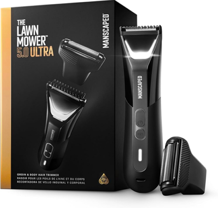 MANSCAPED® The Lawn Mower® 5.0 ULTRA Groin & Body Hair Trimmer - Dual-Head SkinSafe® Trimmer & Foil Blades, Waterproof Wet/Dry Groomer, USB-C Rechargeable with Travel Pouch, Men's Ball Shaver