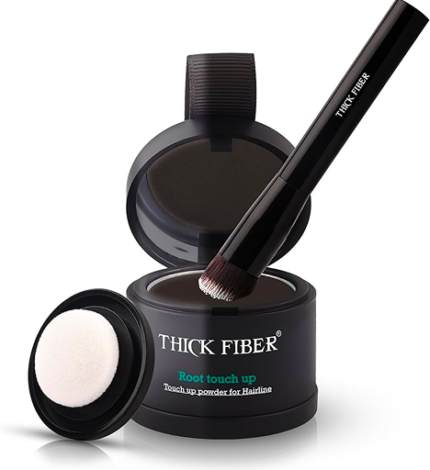 THICK FIBER Root Touch Up & Hairline Powder for Grey Root Coverage & Thin Hair - Water & Sweat Resistant with Precise Brush - Hair Loss Concealer for Roots, Bald Spots & Fill-In (Dark Brown)
