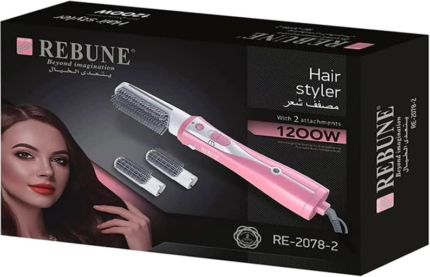 REBUNE RE-2078-2 Pink 1200W Hair Dryer Brush 3 In 1 Hot Air Styler Straightening & Curling Fast Heating (3s) Hair Styler with 2 Brushes